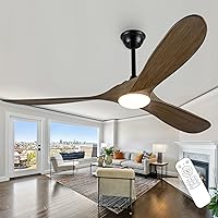 Vista 87 de 42 Inch Low Profile Ceiling Fans with Lights and Remote, Flush Mount Ceiling Fan with Lights, 3 Blades Solid Wood Dimmable Walnut Easy Installation