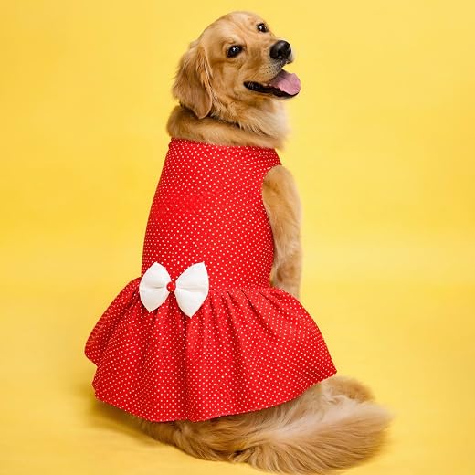 That Dog In Tuxedo Dog Dress Retro Polka Dress Clothes for Dogs/Cats (26) - Red, 1 Count