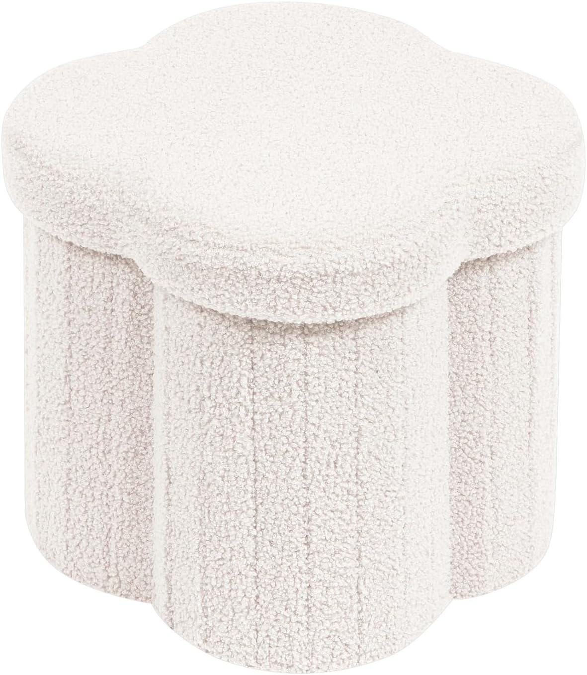 PINPLUS Storage Ottoman Cube Flower-Shaped Boucle Footrest Stool with Hidden Storage, Multi-Functional Cube Seat for Living Room, Dorm - White 12.6"x12.6"x12.6"