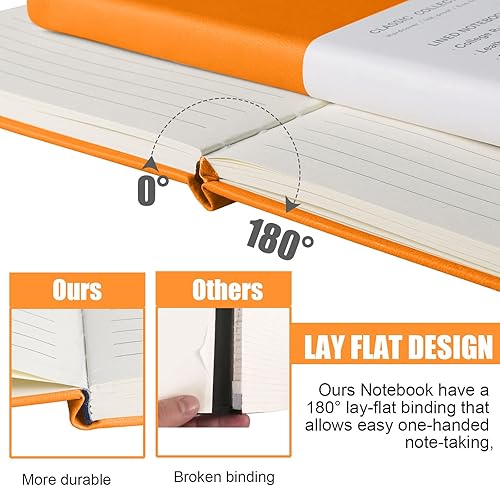 Miniatura 4 de Cuaderno rayado para diario, 160 páginas, tamaño mediano de 5.7 x 8 pulgadas, papel grueso de 2.95 ozyd (100 gm), tapa dura, naranja