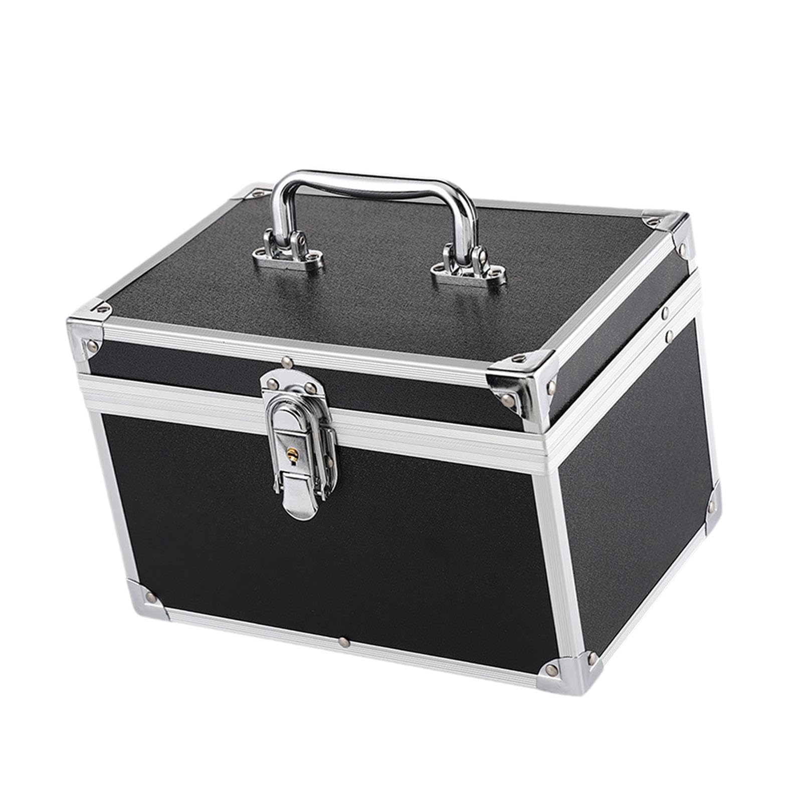 Make Up Box, Beauty Case, Koffer, Organizer, Kosmetikaufbewahrung, Aluminium, Kompakt, Tragbar, mit Griff, für Geschenk, Salon, Frauen, Reisen, Schwarz
