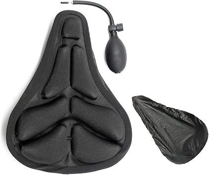 Bike Cushion Seat Cover,3D Air Shock Absorbing Bicycle Air Cushion Bike Seat Cover, Bike Seat Cushion Inflatable Comfortable Replacement Aircush Bike Seat Cover, with Rain Cover
