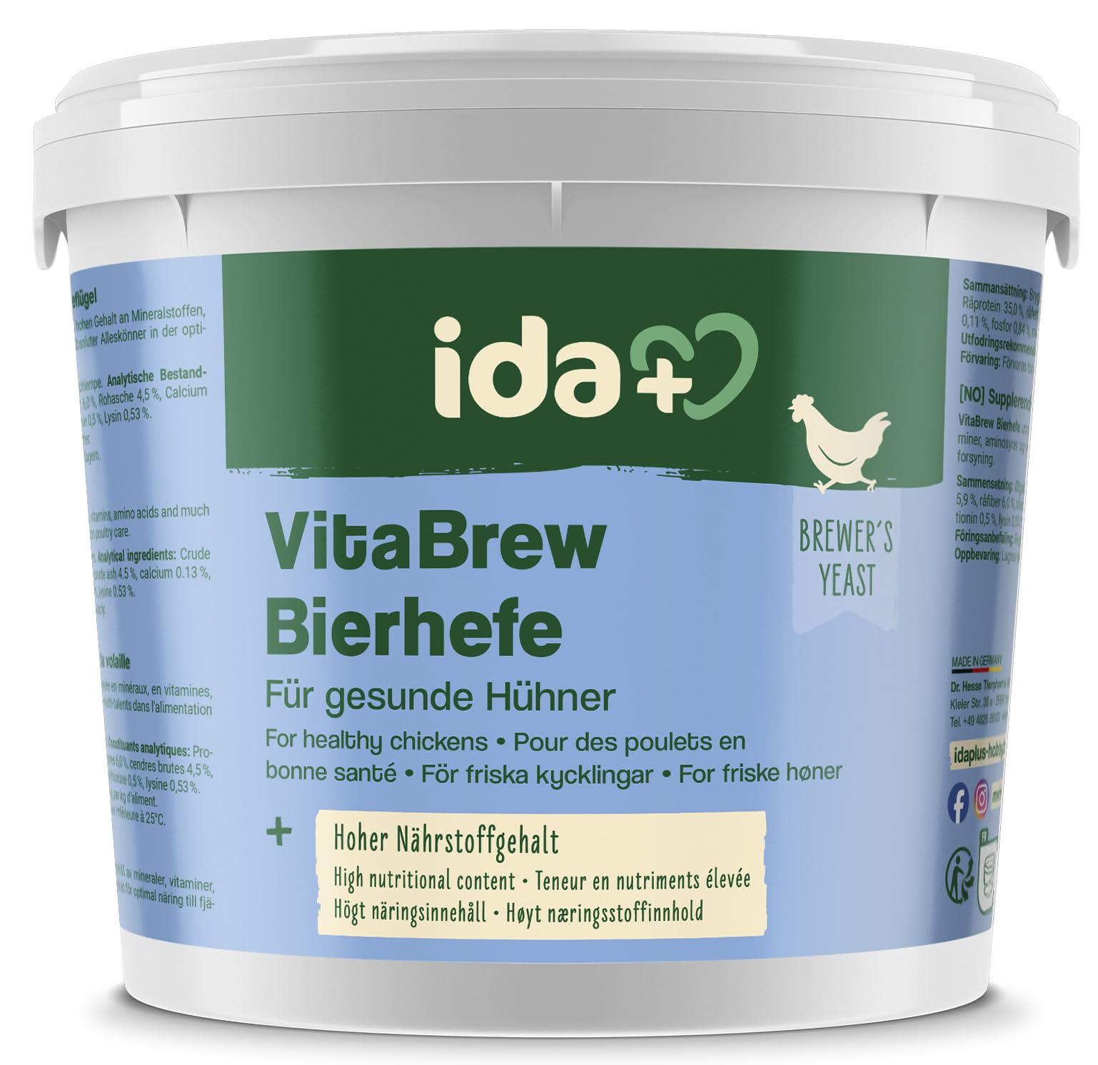 Ida Plus - VitaBrew Bierhefe - 1500g - Futterergänzung für Hühner, Wachteln & anderes Geflügel - reich an B-Vitaminen, Aminosäuren, Mineralien & Spurenelemente - unterstützt die Federbildung