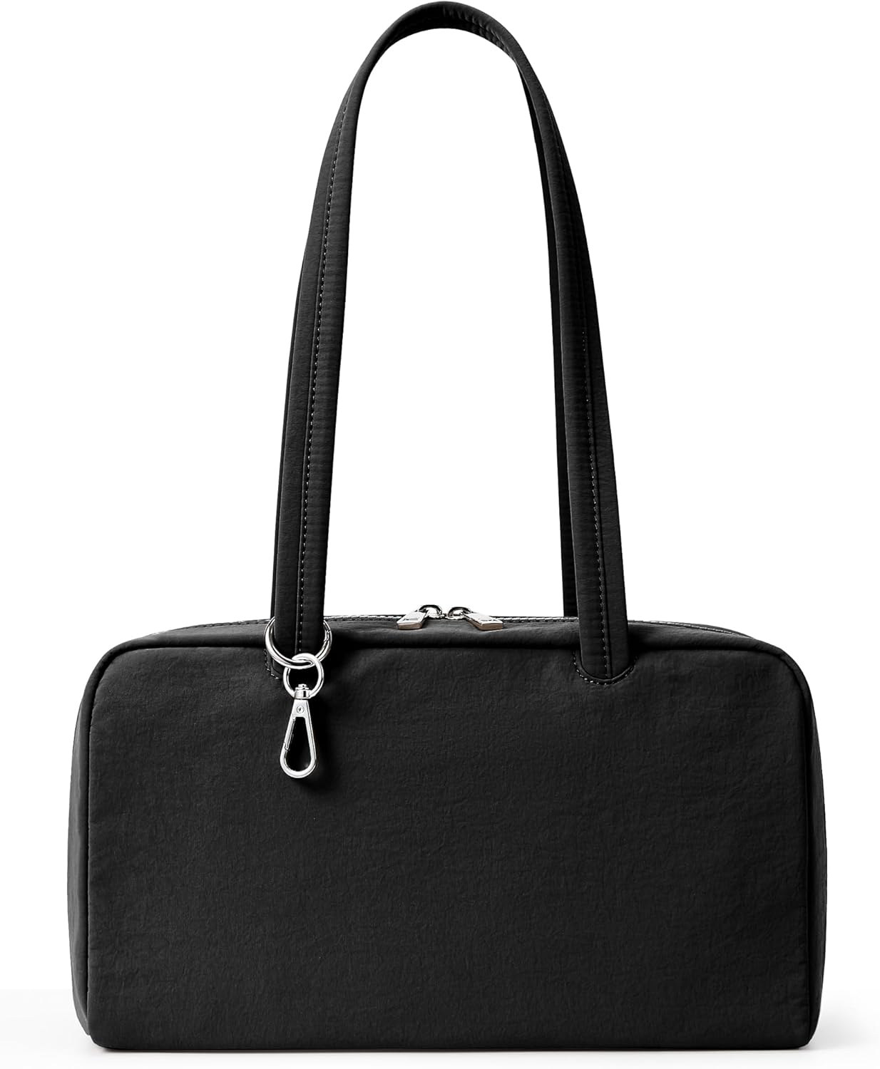 WLLWOO Nylon Tote Bag, Bowler Bag Women Shoulder Purse with Keychain Clip, Lightweight Zipper Handbag Daily Work Travel Gym