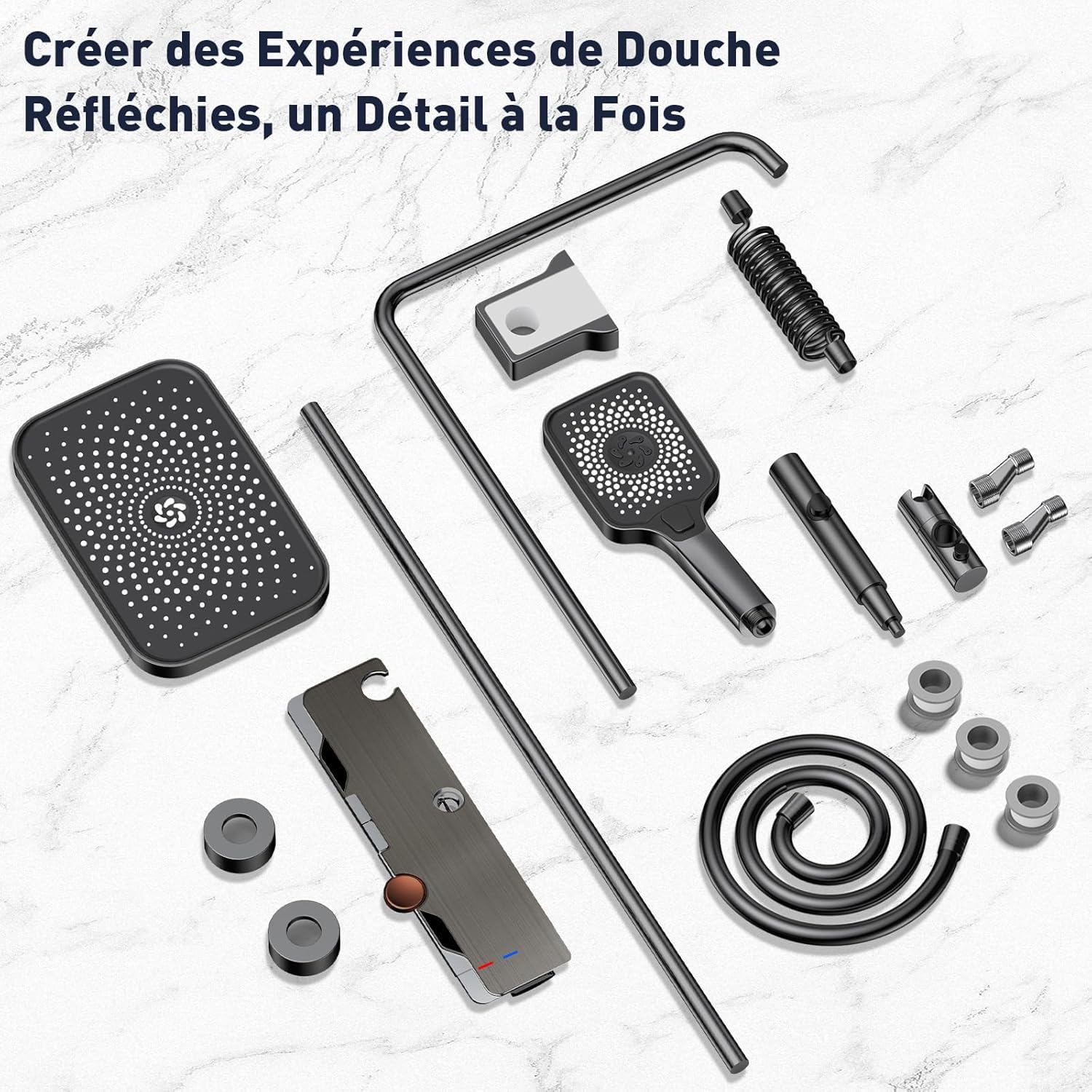 Colonne de Douche avec Mitigeur, Ensemble Douche Tête Pluie XXL 31,5cm, Panneau Commande Piano 4 Fonctions, Hauteur Réglable 83-110cm, pour Baignoire et Salle de Bain - Gris