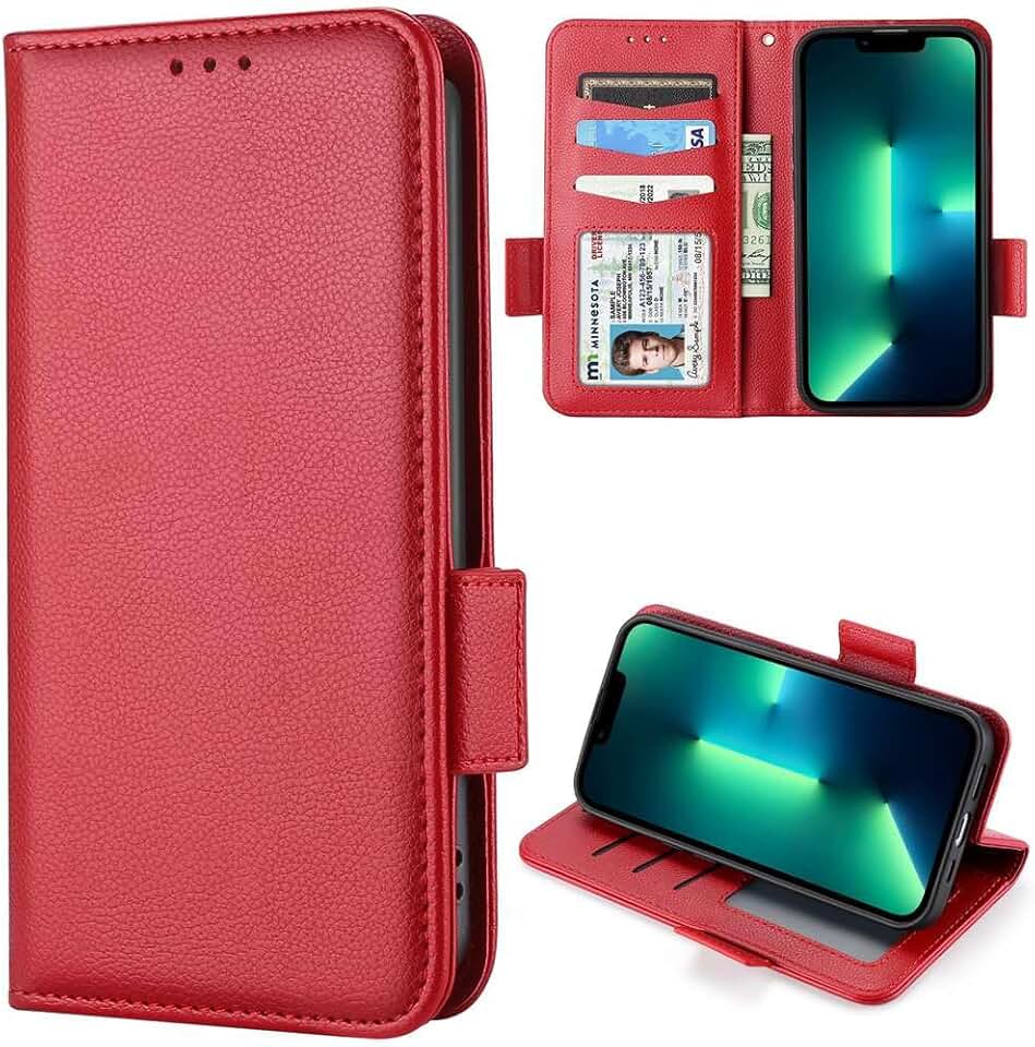 Capa compatível com Sharp Sense 4, capa flip de couro com compartimento para cartão, design carteira, capa flip estável vermelha