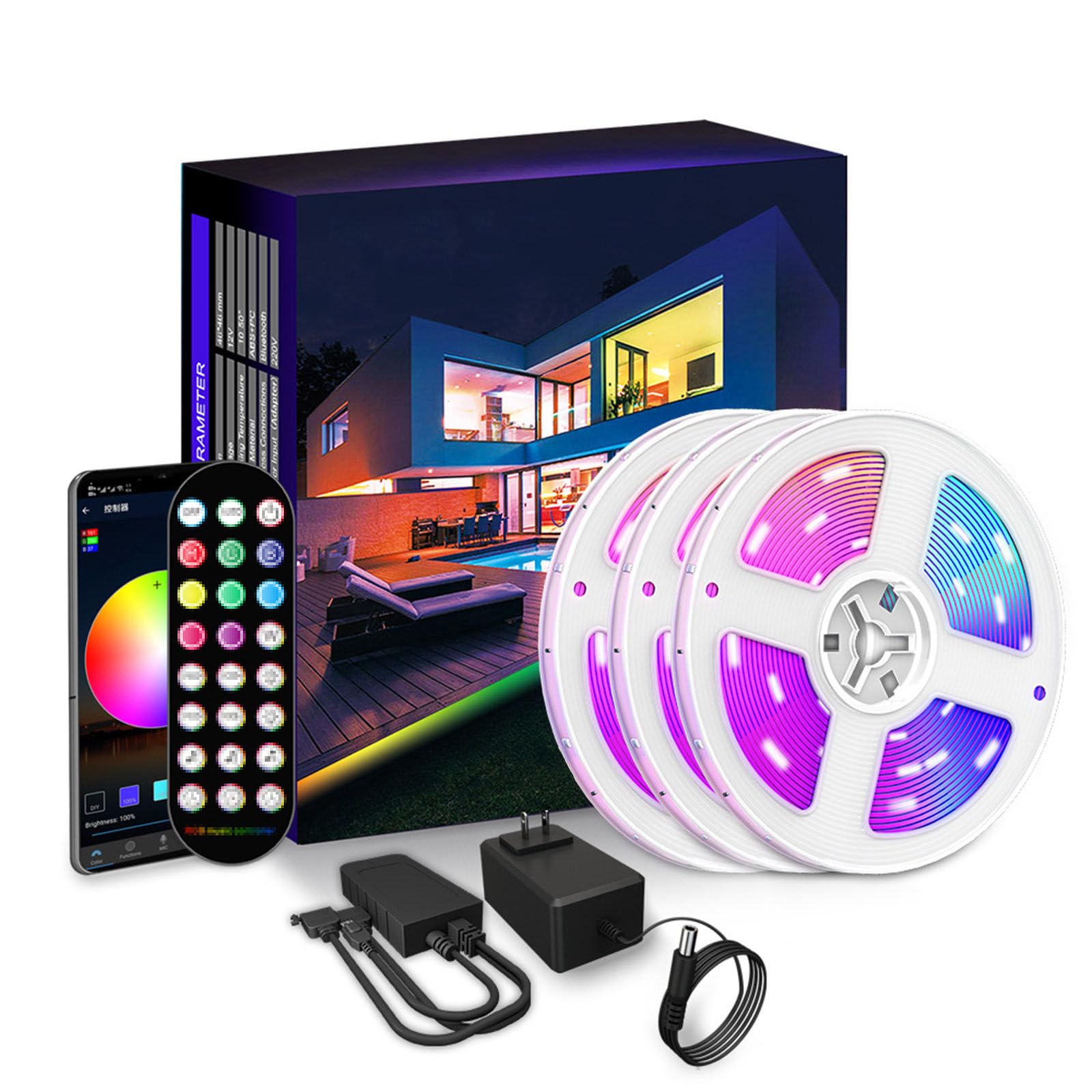 Teclas 12V de la luz LED de la música IP20 de la Tira de la luz Elegante 5050RGB de WiFi, controlada por el App Bluetooth,10M