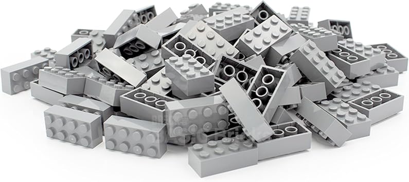 BRICK Flip Lego Classic Stones 2 x 4 Individual Building Blocks in Large Pack, for Lego Plate and Box, Beginner Set, Basic Bricks 3001 Light Grey 100 Pieces