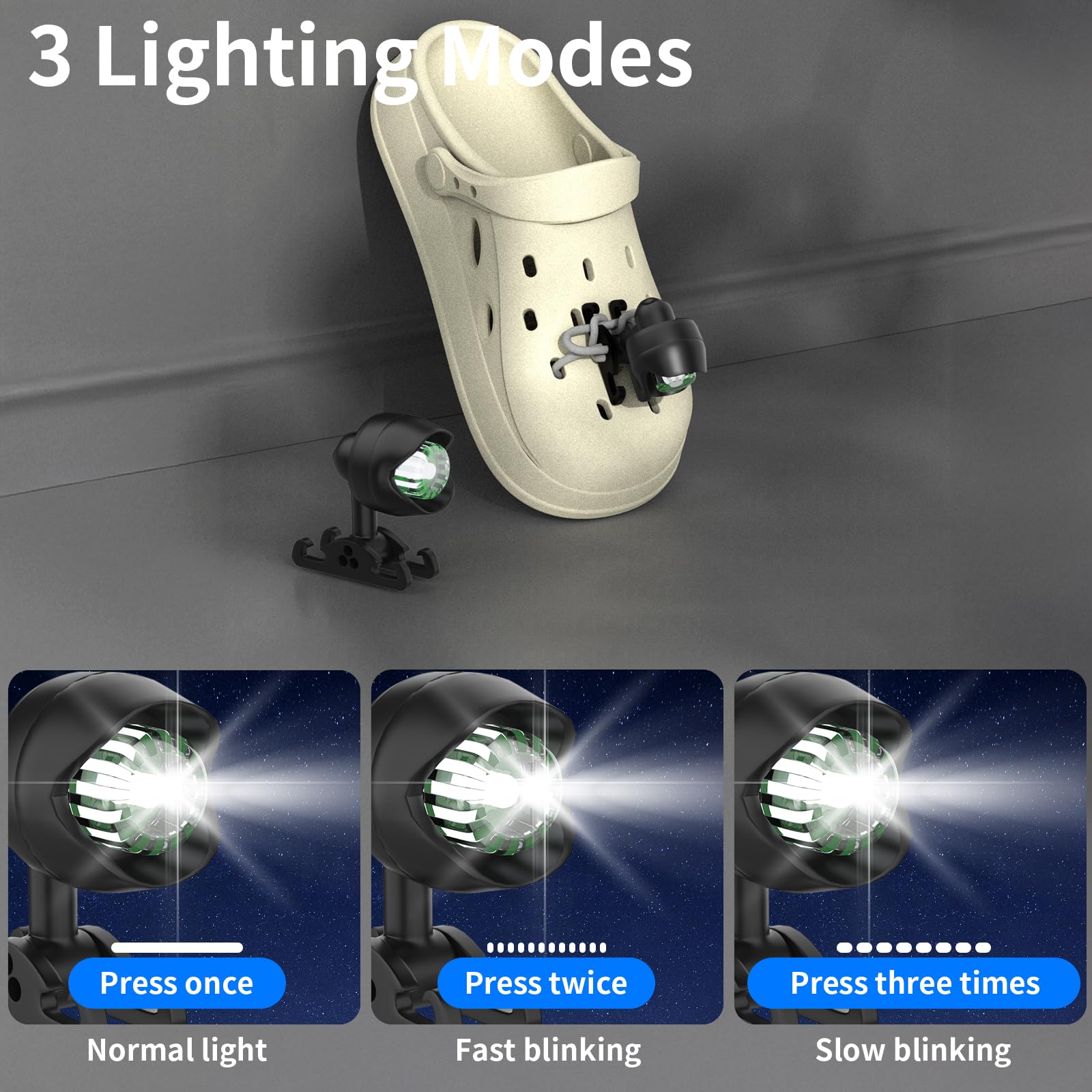 Vergissm 2Pcs Rechargeable Headlights for Shoe, Waterproof Hands Free Flashlights for Kids Adults, LED Shoe Light with 3 Light Modes for Dog Walking, Camping, Running (White)