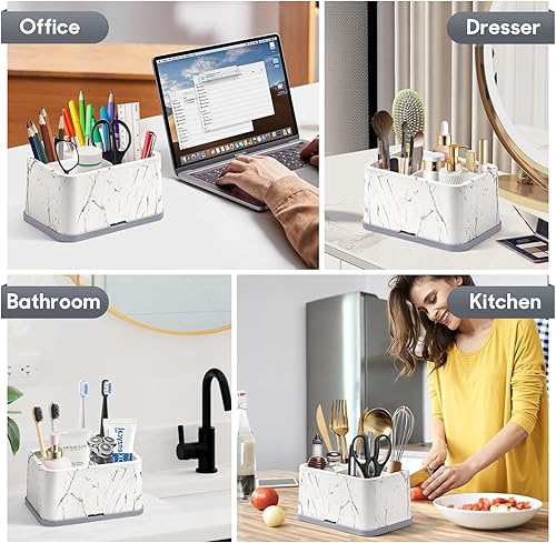 Miniatura 8 de Soporte para cepillos de dientes, soporte multifuncional para cepillos de dientes, fácil de limpiar, extraíble, con 5 compartimentos y agujeros de