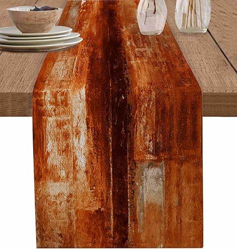 Miniatura 10 de Camino de mesa de lino de arpillera, 70 pulgadas de largo, arte rústico retro, decoración moderna abstracta para cocina, comedor, camino de tocador,