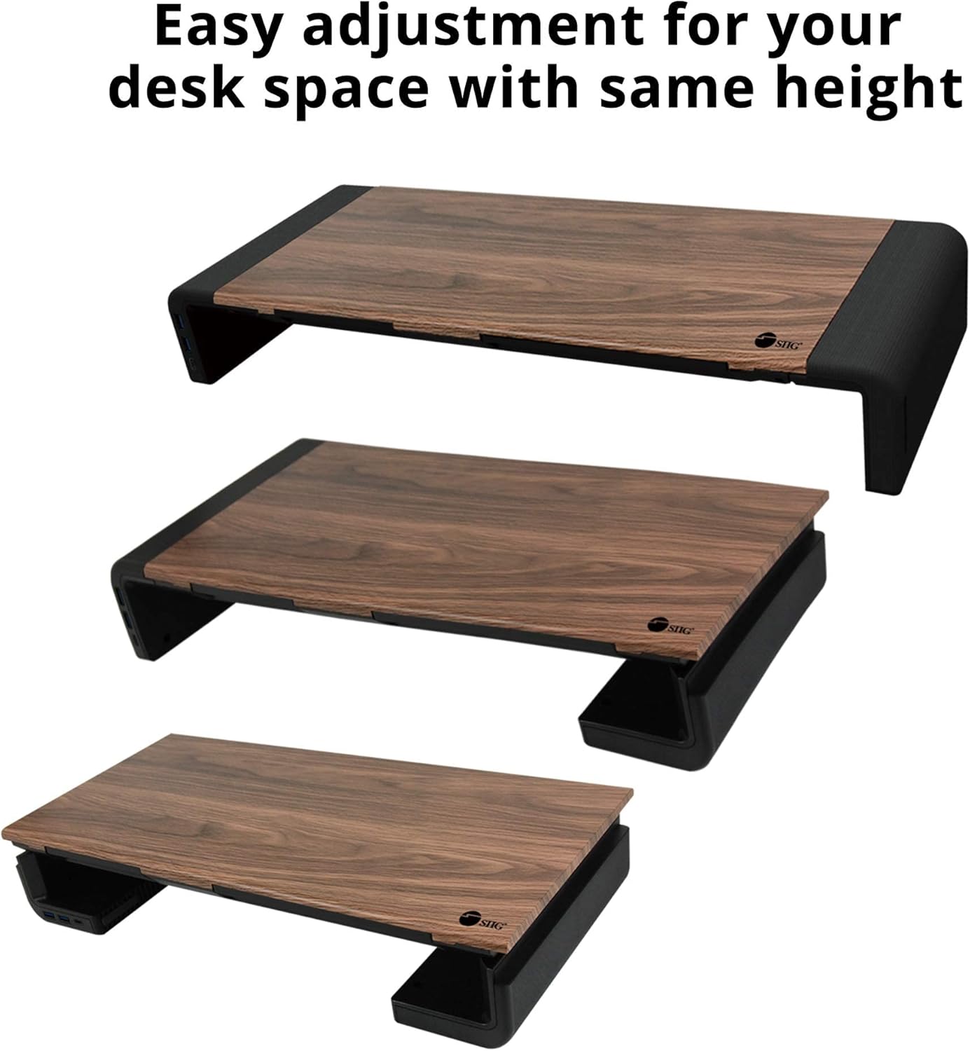 SIIG Computer Monitor and Laptop Stand Riser with USB Ports Width Adjustable on Both Sides - Support up to 55lbs (CE-MT2Q12-S1)