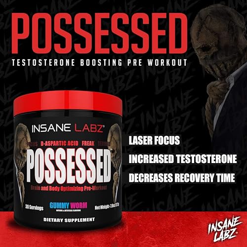 Miniatura 4 de Insane Labz Poseído bajo estimulante de testosterona potenciador antes del entrenamiento, cargado con ácido aspártico D y creatina alimentado por