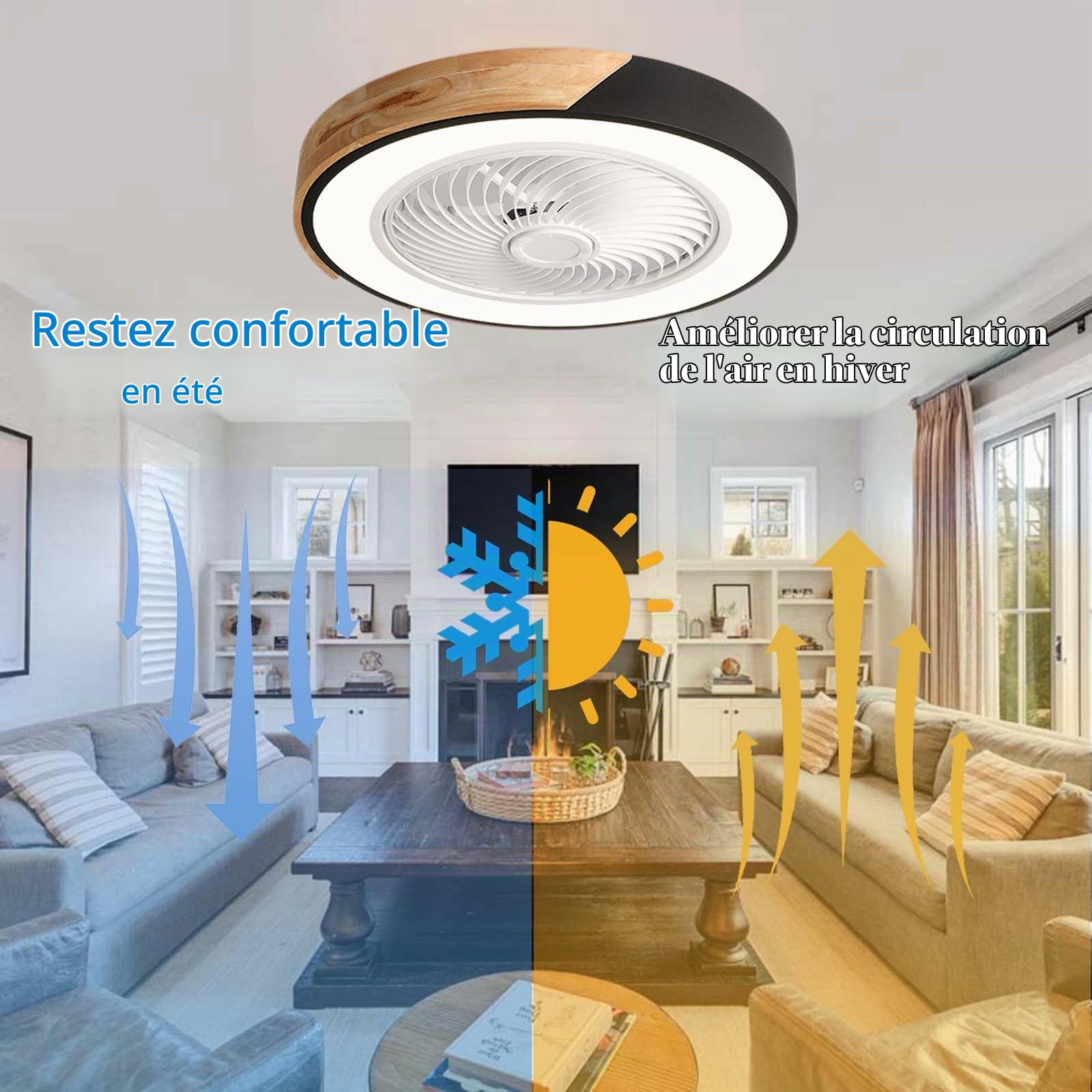 Ventilateur De Plafond Avec Lumiere Et Telecommande,Luminaire Ventilateur Plafonnier Silencieux 52cm Timer 2h 6 Speed Lampe Ventilateur Night Light Mode Ventilo Plafond Avec Lumière-D