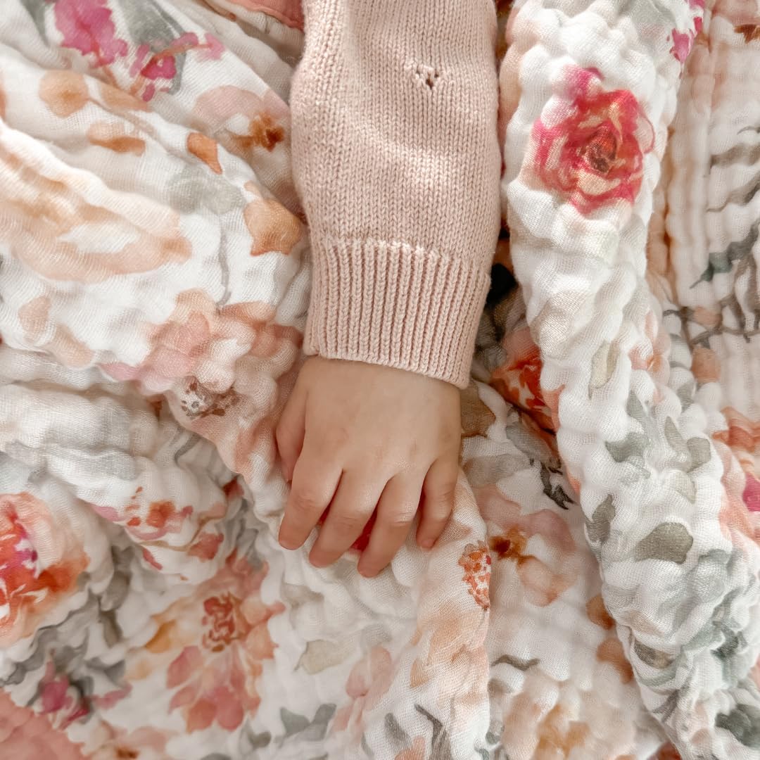 100% Cotton Muslin Baby Blanket - Large Reversible Receiving Blankets for Baby Girls, Soft & Lightweight, Perfect Muslin for Newborns, Infants & Toddlers, 7 Layers Design, Machine Washable, Pink - Image 6