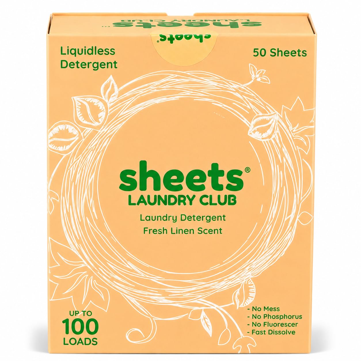Sheets Laundry Club Waschmittelblätter, 50 Stück (bis zu 100 Waschladungen) – frischer Leinenduft – neue flüssigkeitslose Technologie, unverzichtbares Reise-Reinigungsmittel