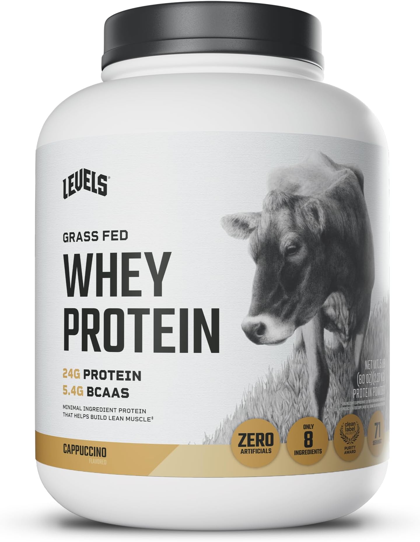Grass Fed 100% Whey Protein, No Hormones, Cappuccino, 5LB