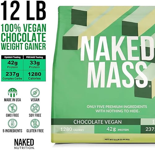 Miniatura 35 de NAKED Vegan Mass - Mantequilla de cacahuete de chocolate - 1,290 calorías, nada artificial, chocolate natural PB, proteína en polvo, sin OMG, sin