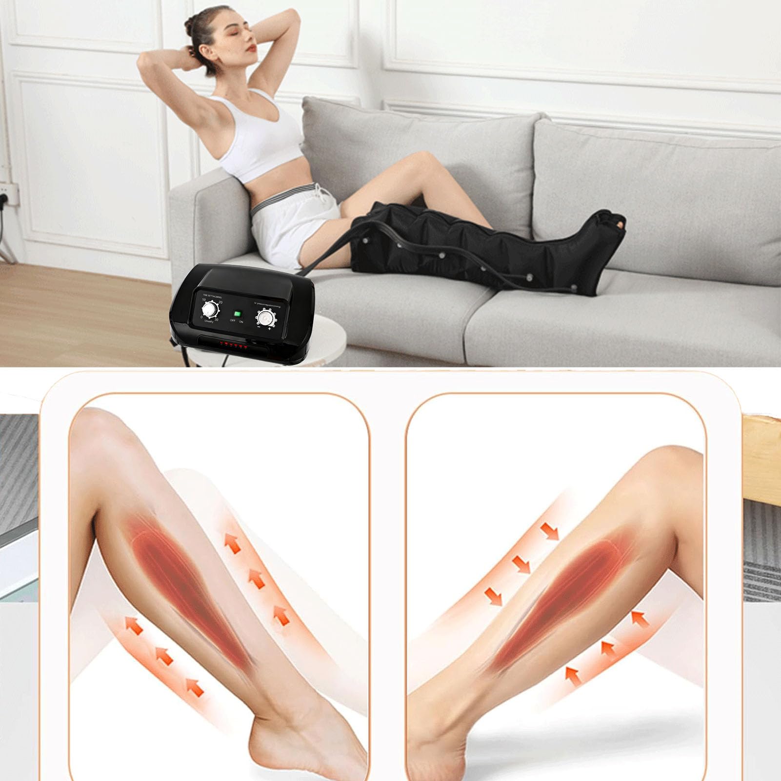 Buty Pressoterapia 6 Komór XXL, Pressoterapia Na Nogi I Brzuch I Ramiona, Urządzenie Do Drenażu Limfatycznego Ciśnienia Powietrza, 0-30 Min, 0-240 MmHg Regulowane