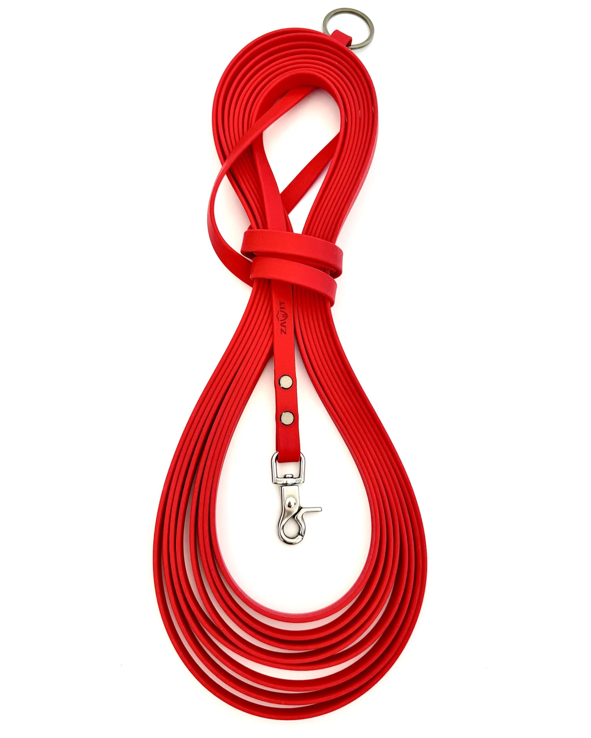 Biothane Longe 8m – Superleicht für Pferde oder als Schleppleine für Hunde, 13mm breit, wetterfest, reißfest, mit extra kleinem Edelstahl-Snap-Karabiner (20g-250kg Last), pflegeleicht, rot