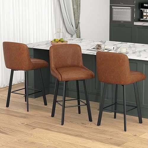 SAECKBERG Swivel Bar Stools Set of 3, 26''H Upholstered Barstools
