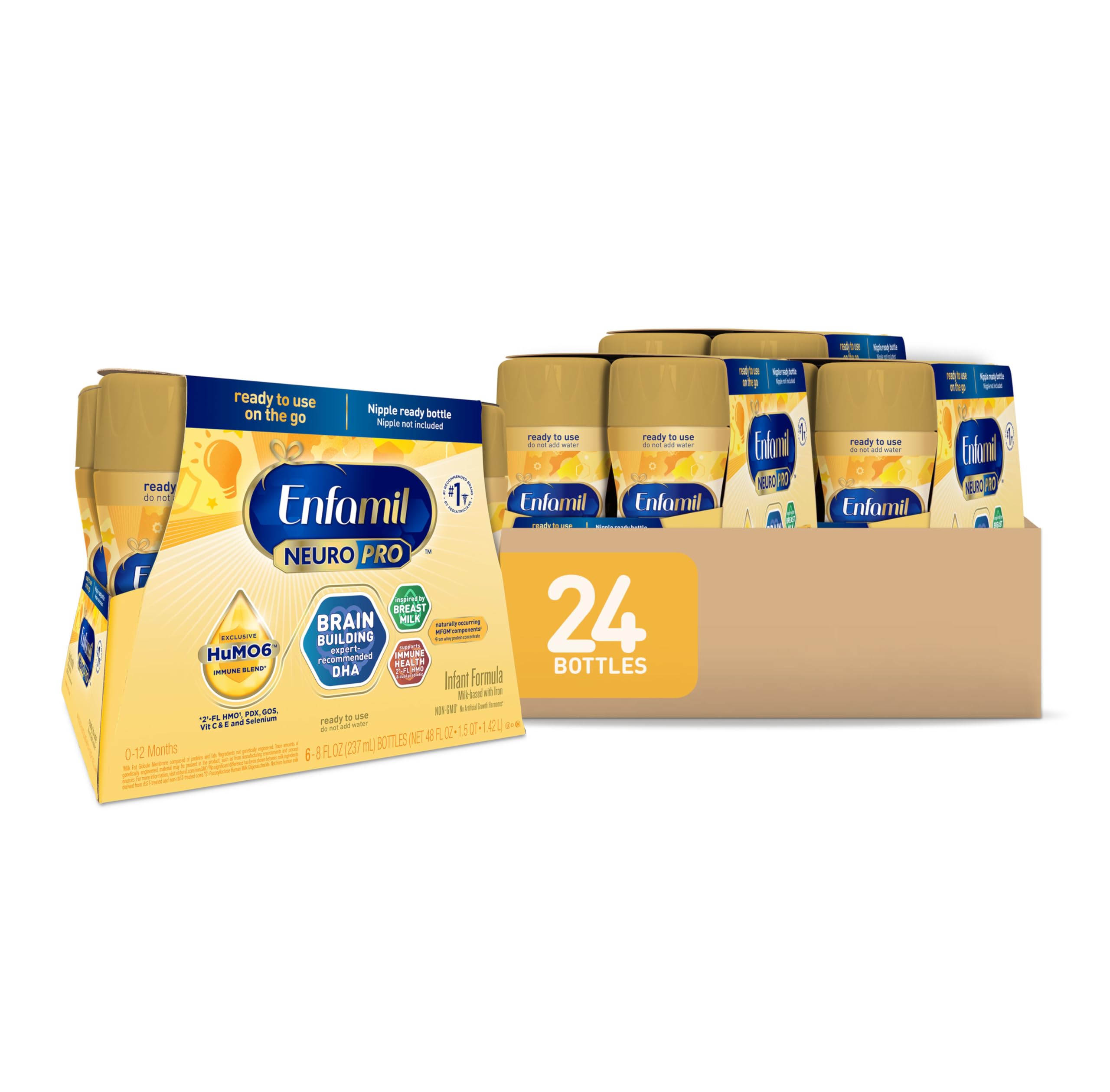 Enfamil NeuroPro Baby Formula, MFGM* 5-Year Benefit, Expert-Recommended Brain-Building Omega-3 DHA, Exclusive Immune Supporting HuMO6 Blend, Ready-to-Feed Infant Formula, Liquid, 8 Fl Oz, 24 Bottles