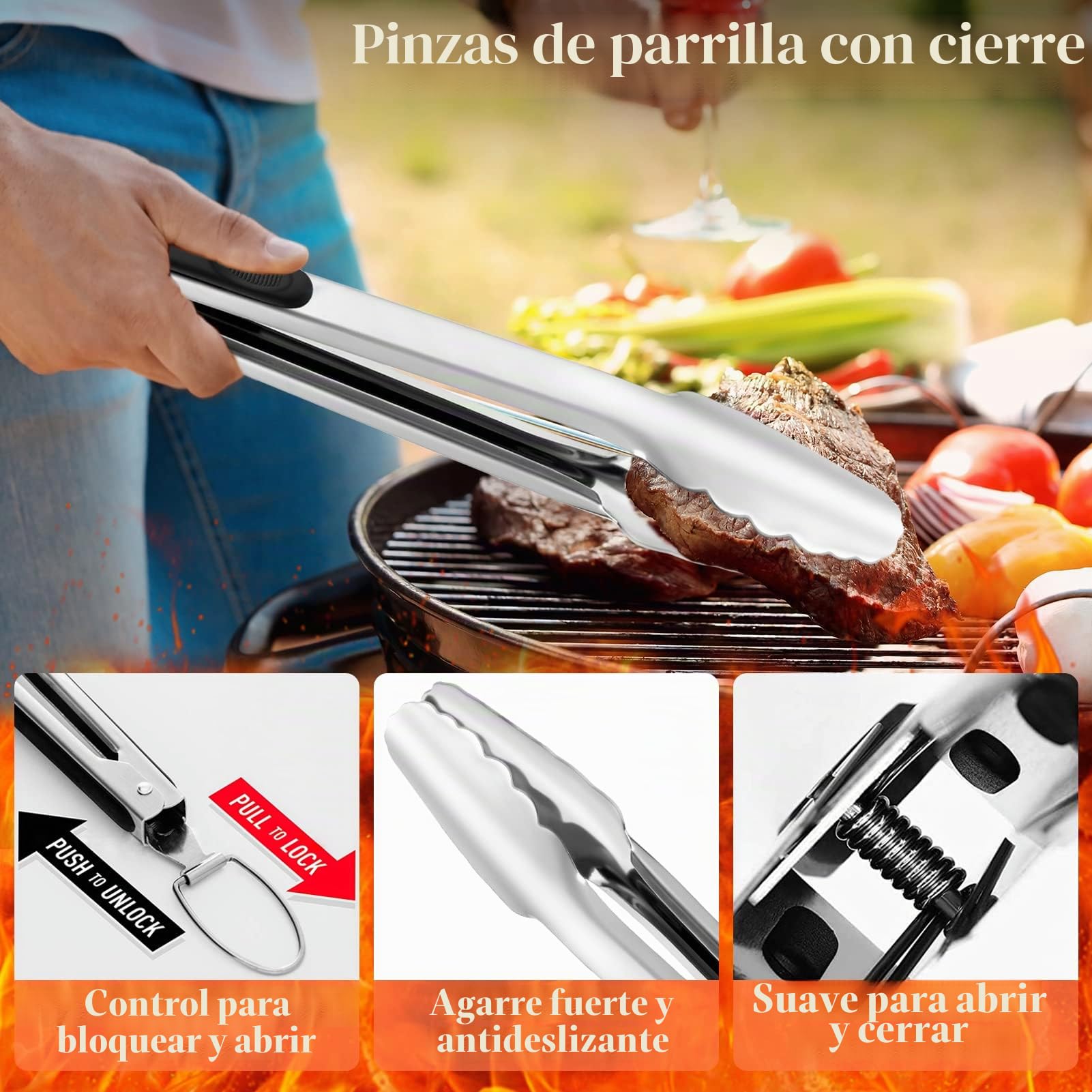Grilliance Utensilios para Barbacoa de 30 Piezas, Kit de Accesorios para Parrilla de Acero Inoxidable para Hombres, Juego de Herramientas Profesionales para Parrilla con Bolsa de Transporte, marrón