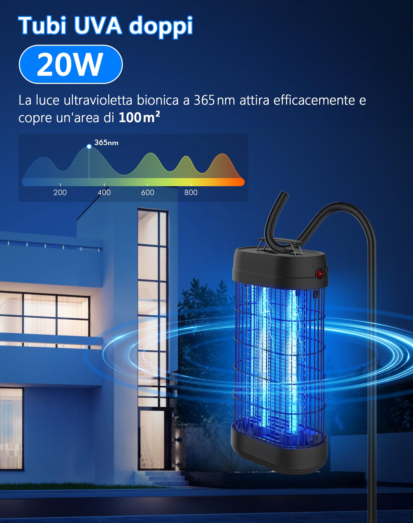 Lampada Antizanzare Elettrica 22W, Ammazzazanzare da Interno ed Esterno, Copertura 100m², Trappola per Insetti e Mosche UV, Ideale per Giardino, Casa, Camera da Letto e Terrazza