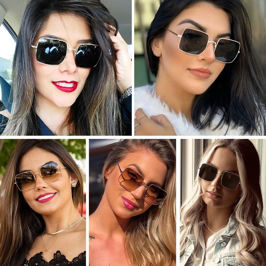 LIKSMU Square Sunglasses for Women Men Polarized Vintage Retro Metal Frame Trendy Sun Glasses