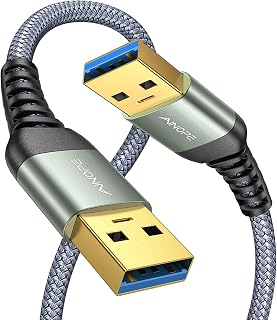AINOPE USB 3.0 A to A Male to Male Cable 6.6ft [Never Rupture] Nylon Braided Cord for Hard Drives, KVM, Laptop Cooler, TV, DVD Player - Grey