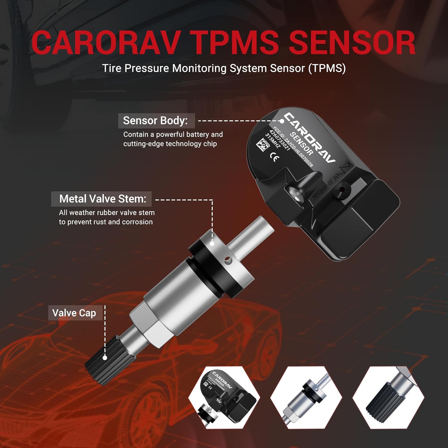 TPMS Sensor Toyota, Tire Pressure Monitoring System Sensor fit for Toyota Camry Rav4 Highlander Tacoma Corolla, Lexus LS LX Replaces 42607-33021 PMV-107J 4-Pack 315MHz