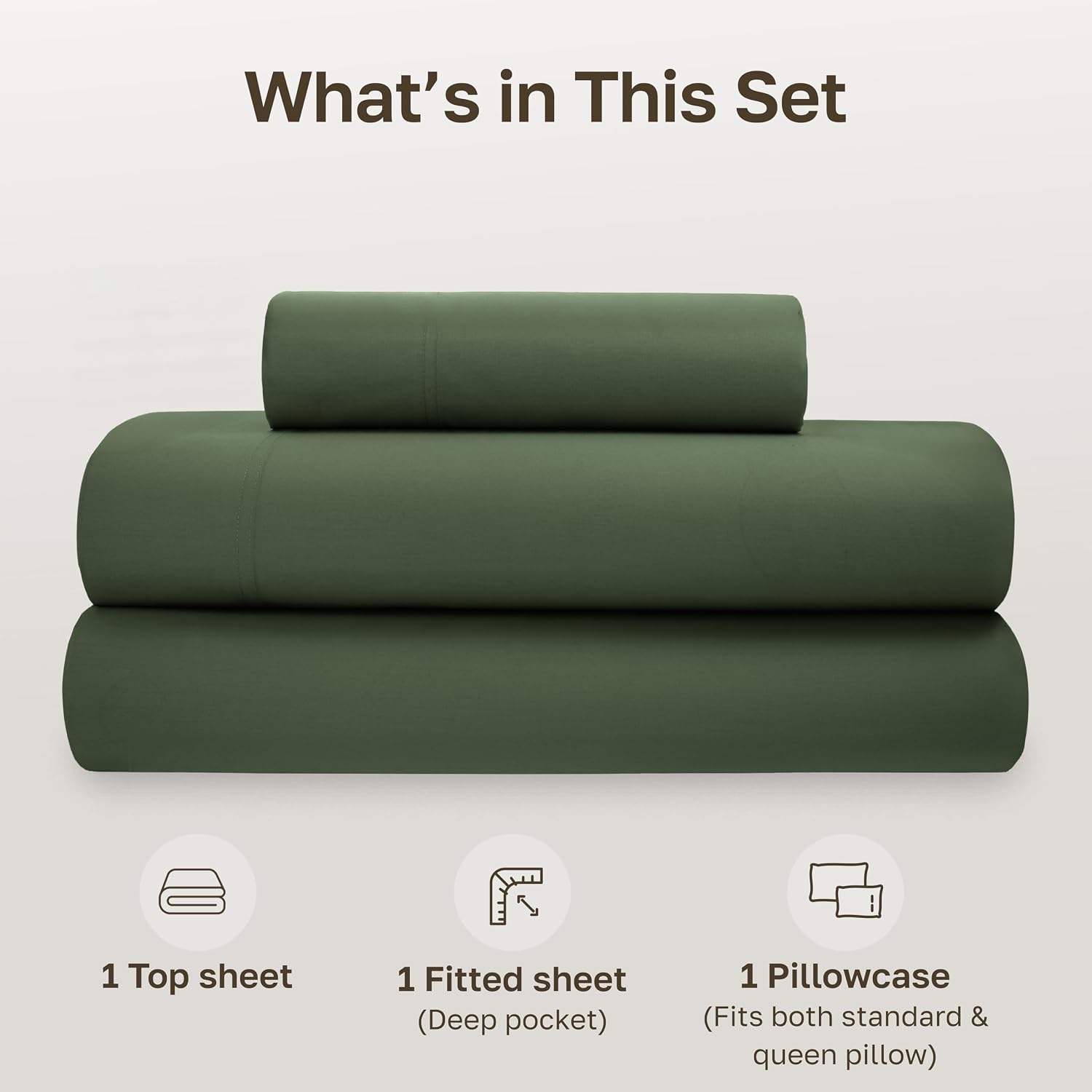 California Design Den Soft 100% Cotton Percale Sheets Twin Size Bed Set with Deep Pockets - Crisp, Breathable and Durable Cotton Bedding Set - Olive Green thumbnail
