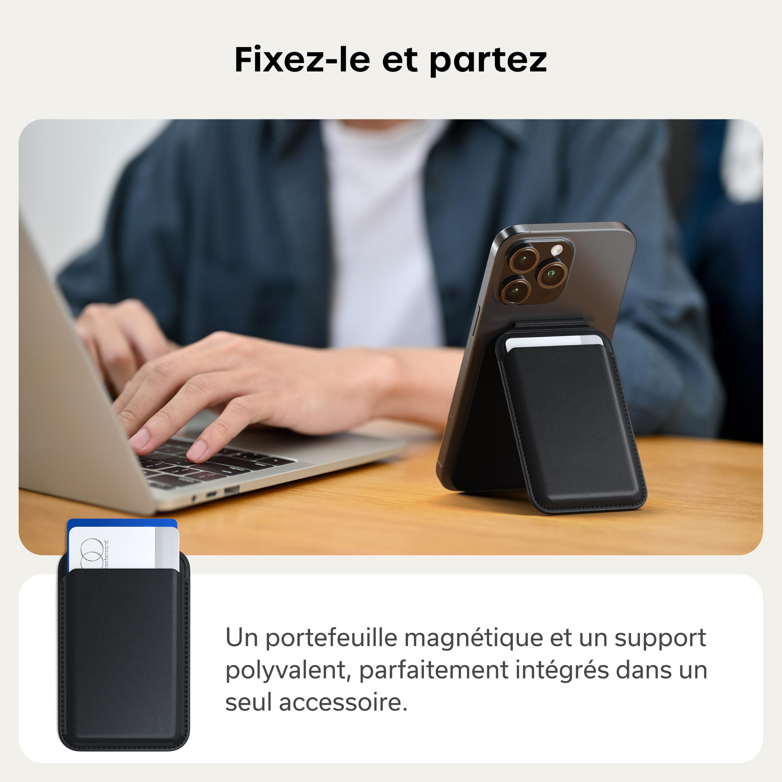 Satechi Porte-Cartes MagSafe et Support pour iPhone, Portefeuille Magnétique avec Support, NFC et 4 Emplacements pour Cartes, Compatible avec iPhone 17 à 12 – Matériau Premium (PU) Noir