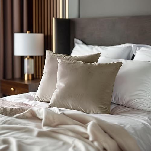 Miniatura 1 de StangH Juego de 2 fundas de almohada cuadradas de terciopelo beige camello para decoración de granja para sala de estar, sofá, fundas de cojín