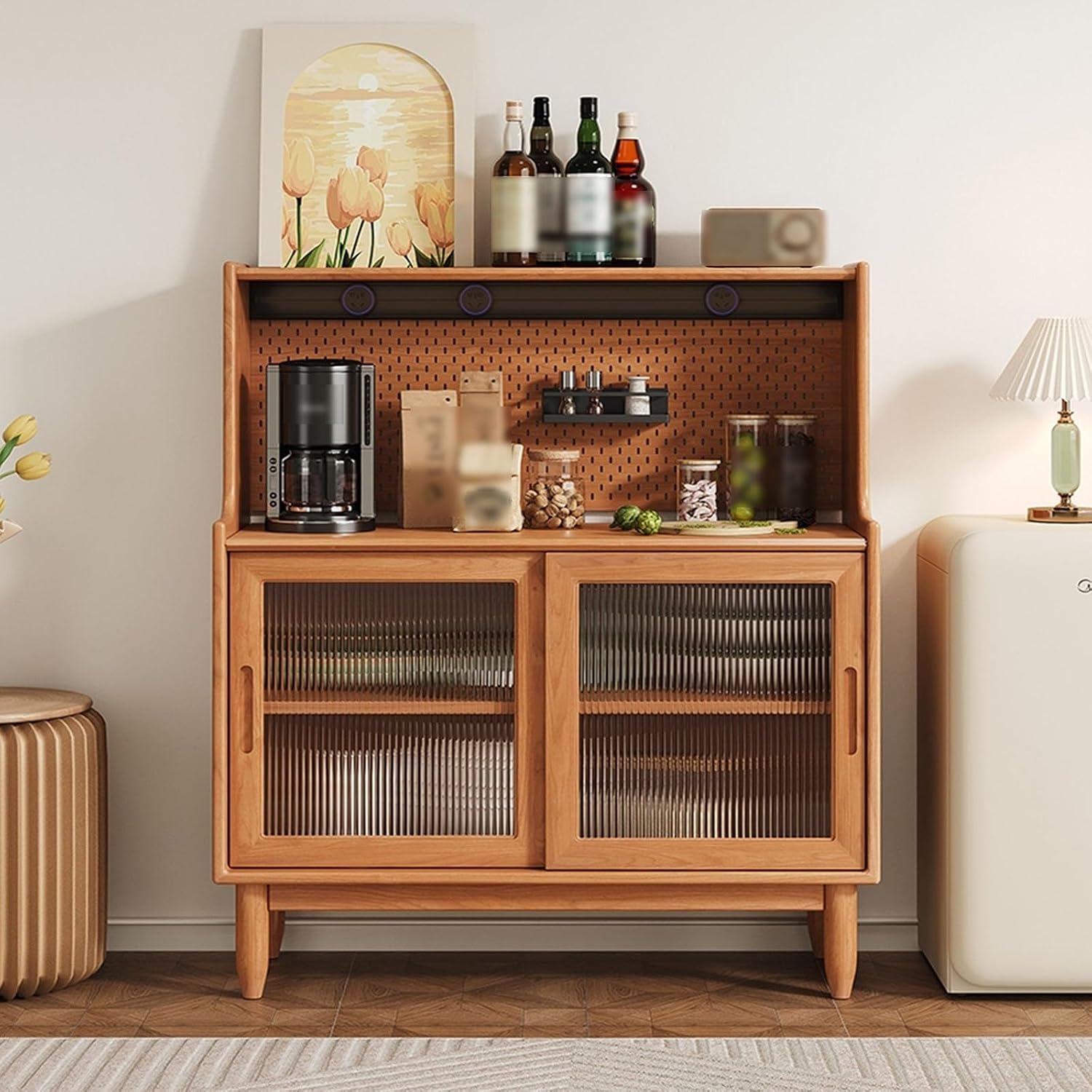 Buffet Cabinet Wooden Sideboard, Simple Storage Cabinet, Dining Room, Cave Board, Modern Coffee Bar for Kitchen Entryway Living Buffet Cabinet with Storage