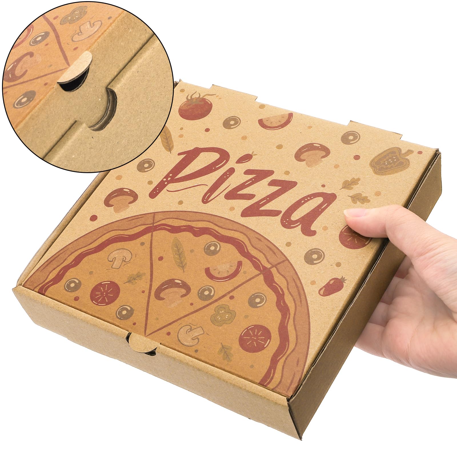 Covzoe Paquete de 40 cajas de pizza, 7.3 x 7.3 x 1.6 pulgadas, contenedores de pizza corrugados Kraft para llevar, cajas de entrega de alimentos, recipientes de embalaje de regalo para pizza,