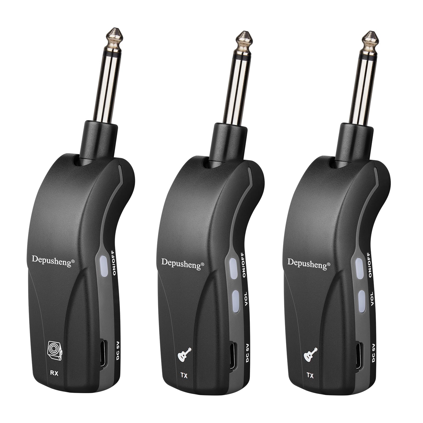 Depusheng GT1 2,4 GHz Wireless Guitarra Sistema Silenciador Receptor + 2 Transmisores, Batería 10h USB-C, para Guitarra eléctrica, bajo, Ukelele (Receptor + 2 transmisores)