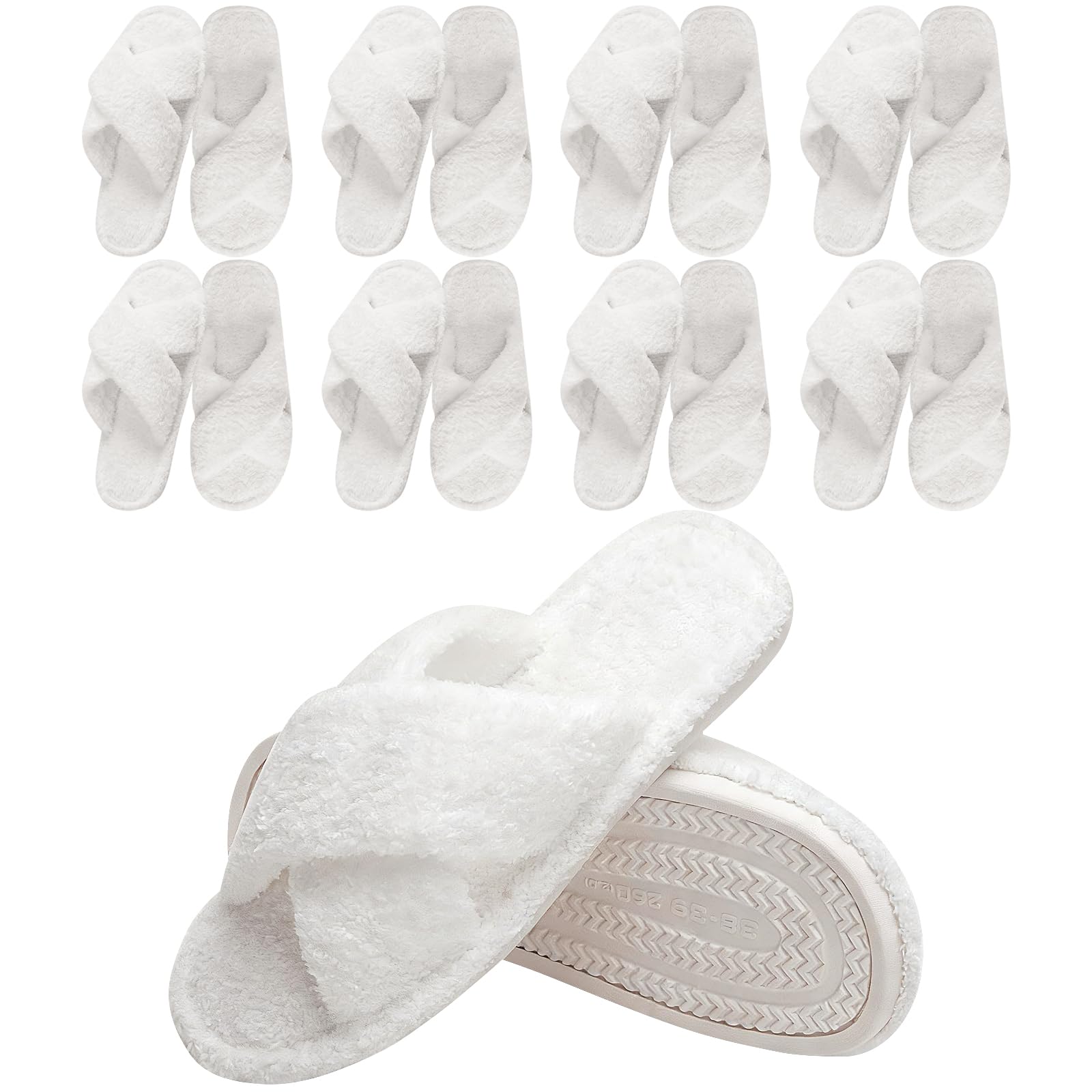 8 Pairs Womens Fuzzy Slippers Bulk Cozy Cross Band Open Toe House Slippers with Non-Slip Sole for Bridemaids