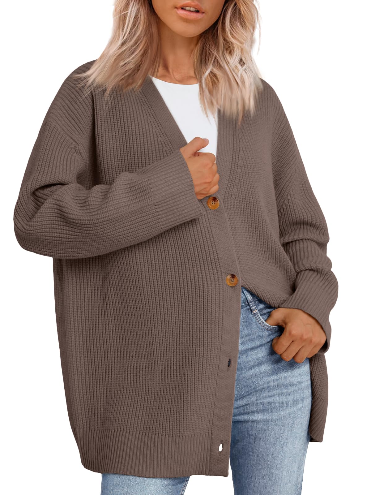LILLUSORY Women's Oversized Fall Cardigan Sweater Chunky Jackets 2026 Medium Nutmeg