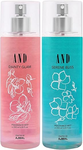 AND Dainty Glam & Serene Bliss Pack of 2 Body Mist 200ML each Long Lasting Scent Spray Gift For Women Perfume Crafted by Ajmal