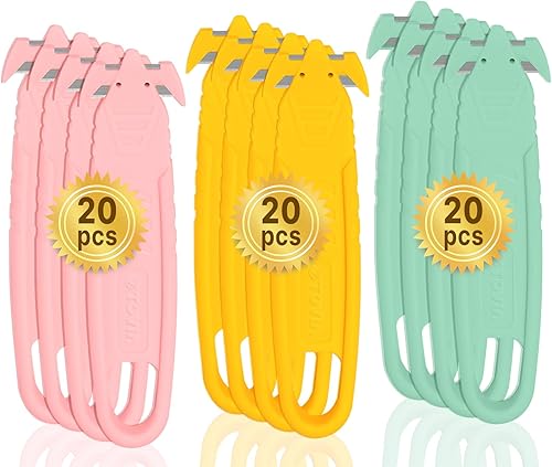 T TOVIA SK2 - Juego de 60 cortadores de cajas de seguridad, de acero inoxidable, con divisor de cinta para cartón, envoltura, correas, película (60