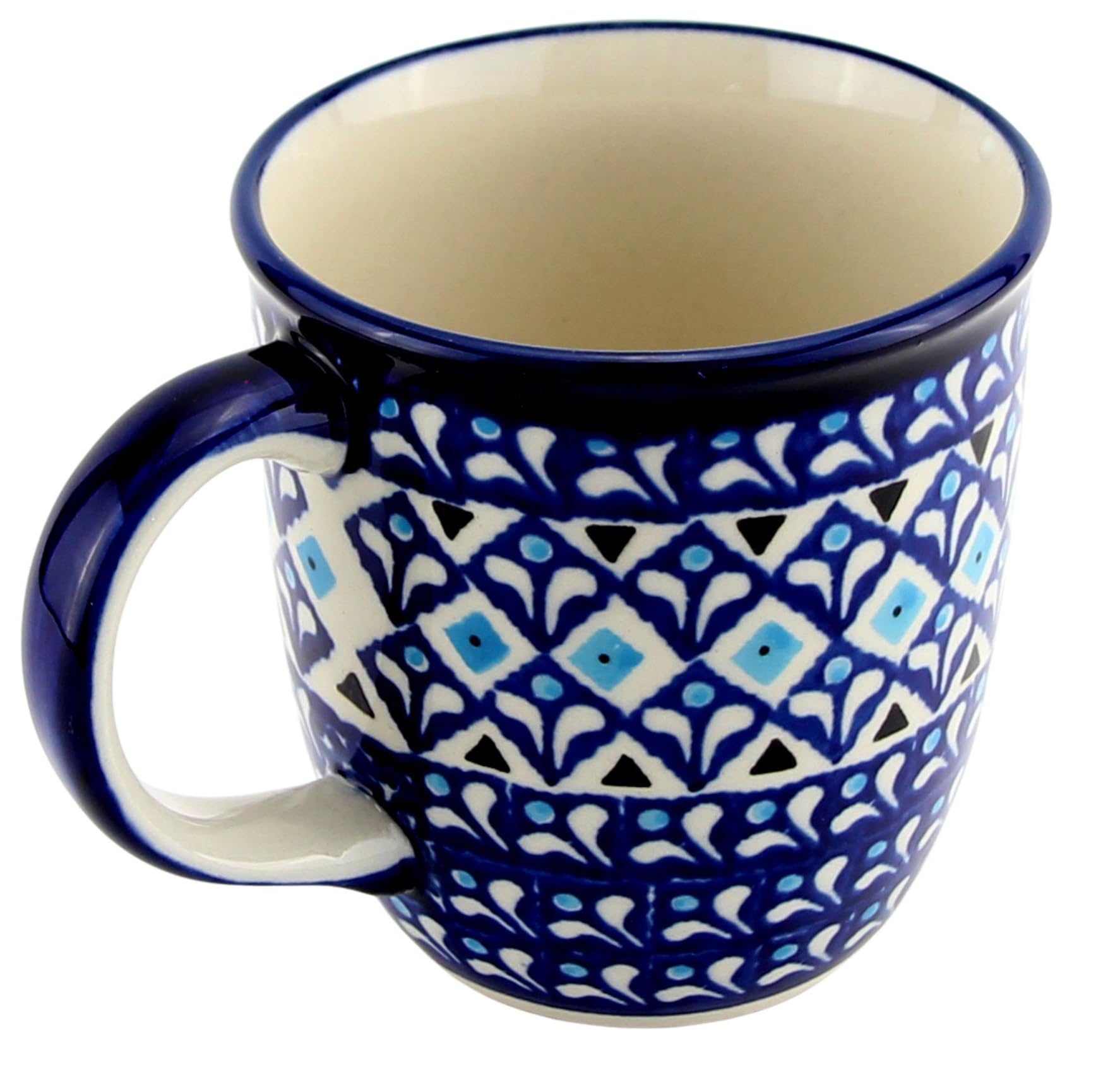 Polish Pottery Mug 12 Oz. From Zaklady Ceramiczne Boleslawiec #1105-217a Classic Pattern, Capacity: 12 Oz.