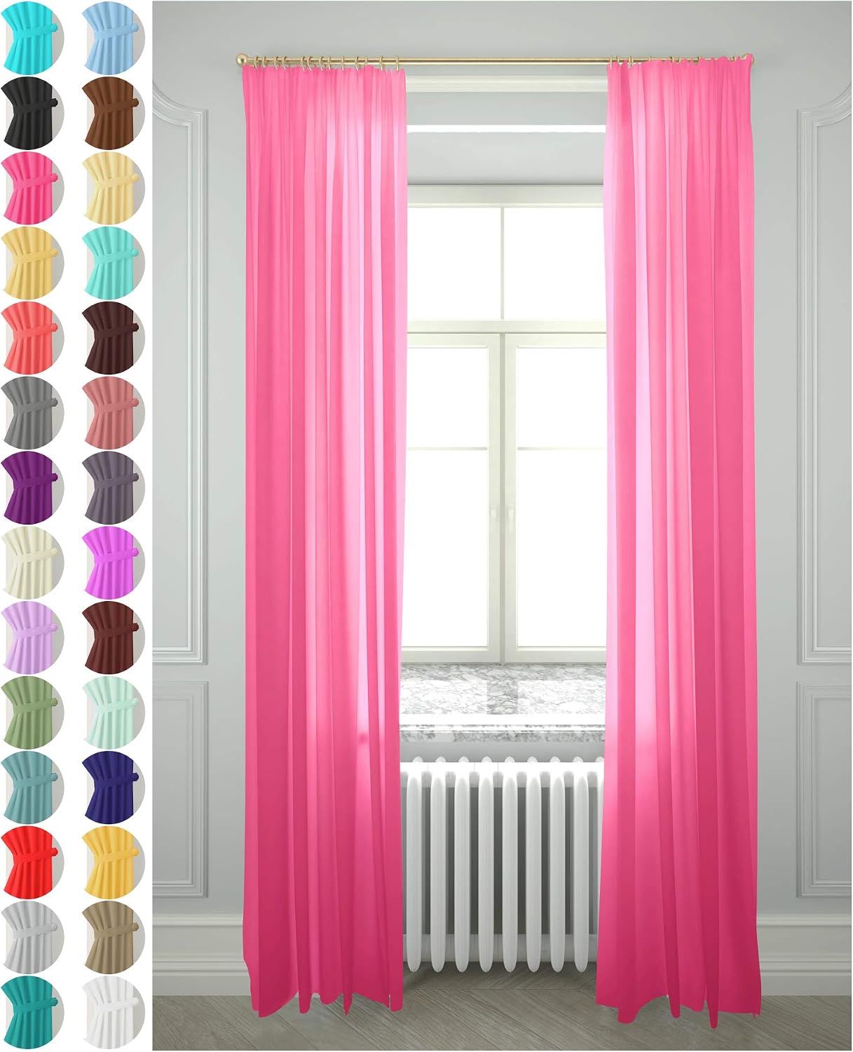 Megachest gathering tape voile curtain(bubblegum pink W 56" x L 72" (2 Panels))