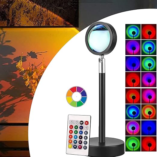 Sanyipace Switchable 180? Rotation Rainbow USB Projection 16 in 1 Remote Control Sunset Projection Floor Lamp for Party Photography - Background Wall Decoration, 16 Colors &4-Lighting Moods'