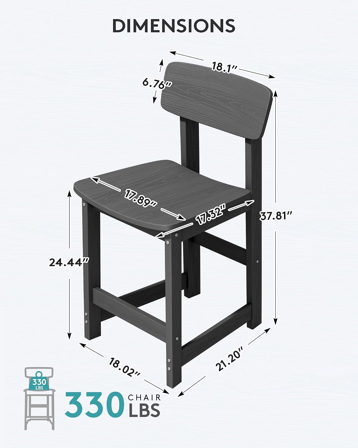 SERWALL Outdoor Bar Stools Set of 2, All Weather HDPE 25" Counter Height Bar Stools with Back, Outdoor Armless Barstools for Patio, Garden, Backyard, Balcony, Poolside, Gray