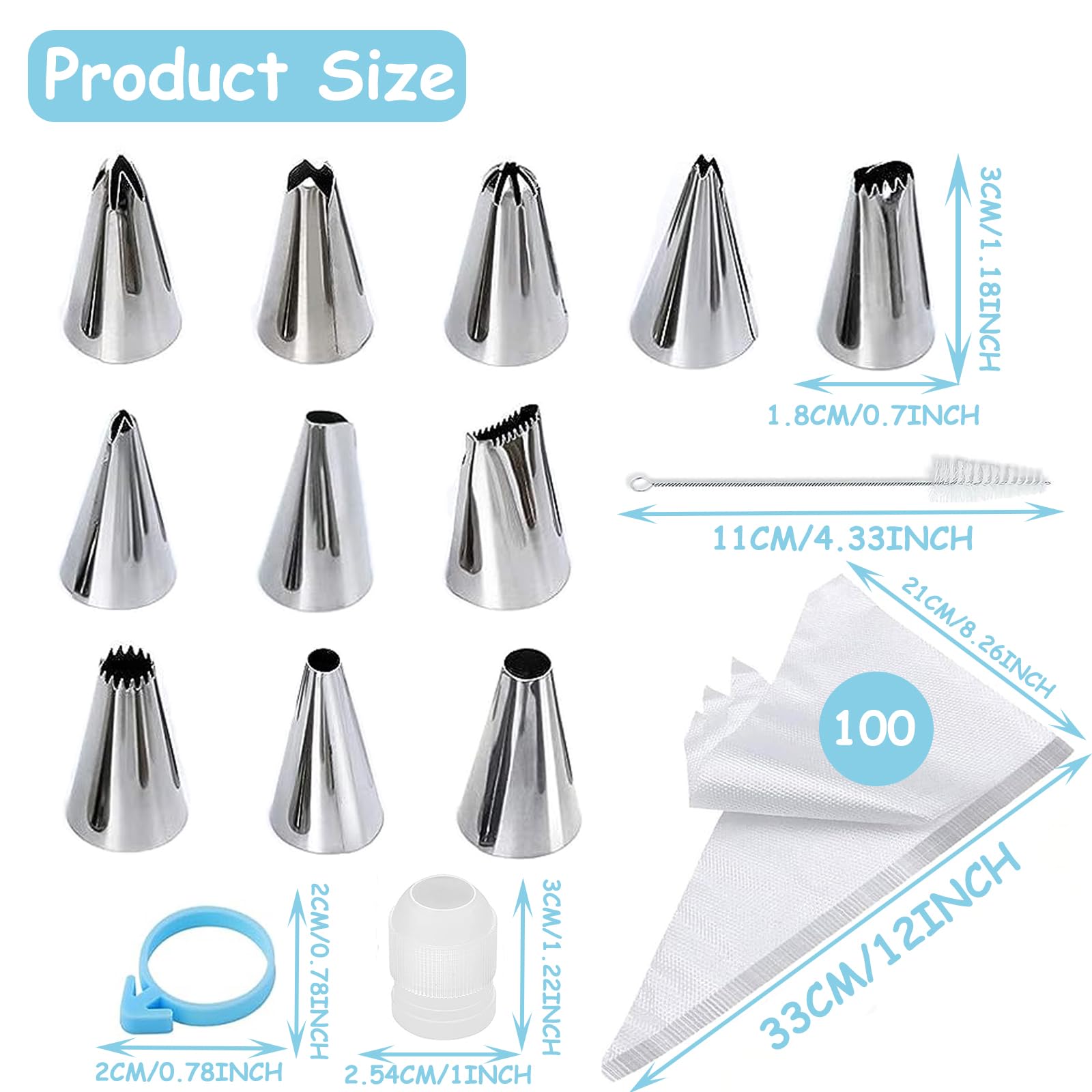 Tomuvpzn 100 Piece Piping Bag Set, White, 16.2 x 25 x 27cm - Image 2