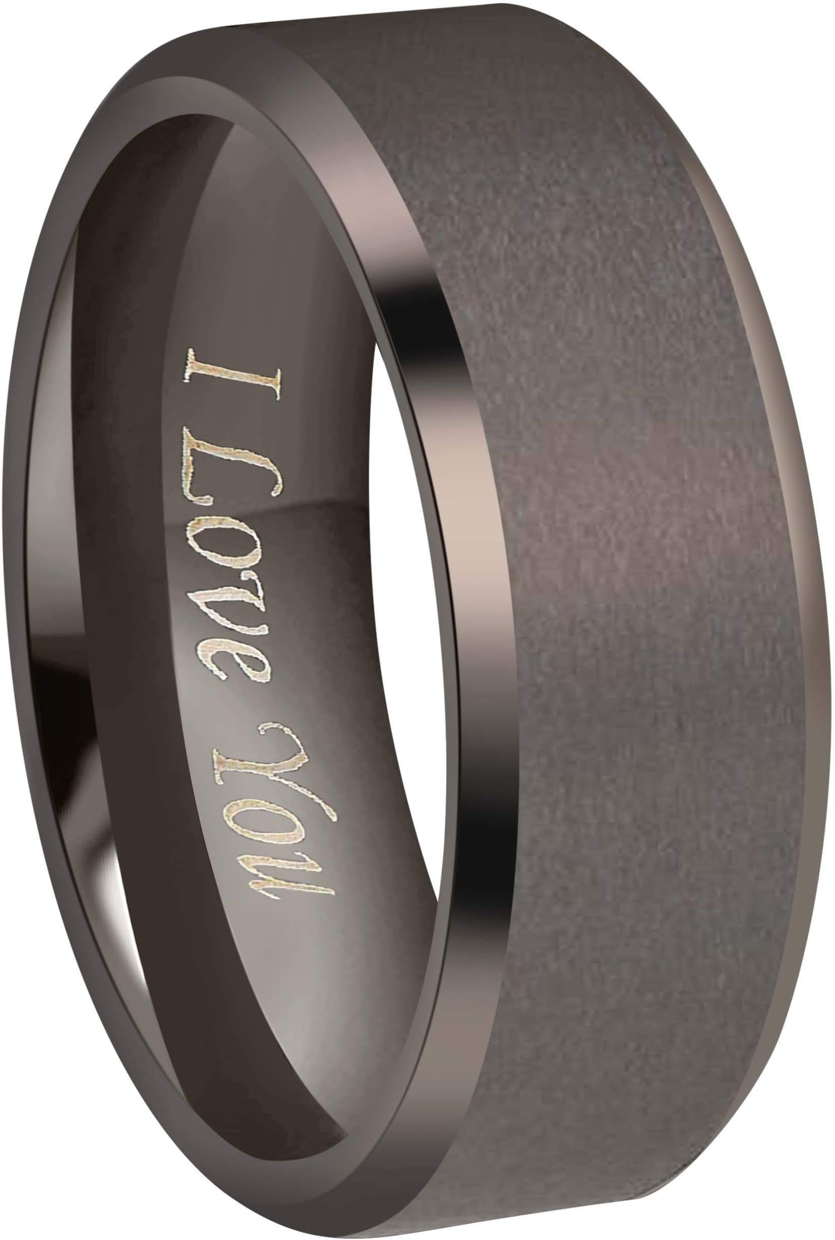 4mm 6mm 8mm Black/Silver/Gunmetal/Gold Tungsten Wedding Couple Bands Rings Men Women Matte Brushed Finish Center Engraved "I Love You" Size 4 To 17