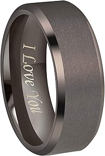 4mm 6mm 8mm Black/Silver/Gunmetal/Gold Tungsten Wedding Couple Bands Rings Men Women Matte Brushed Finish Center Engraved "I Love You" Size 4 To 17