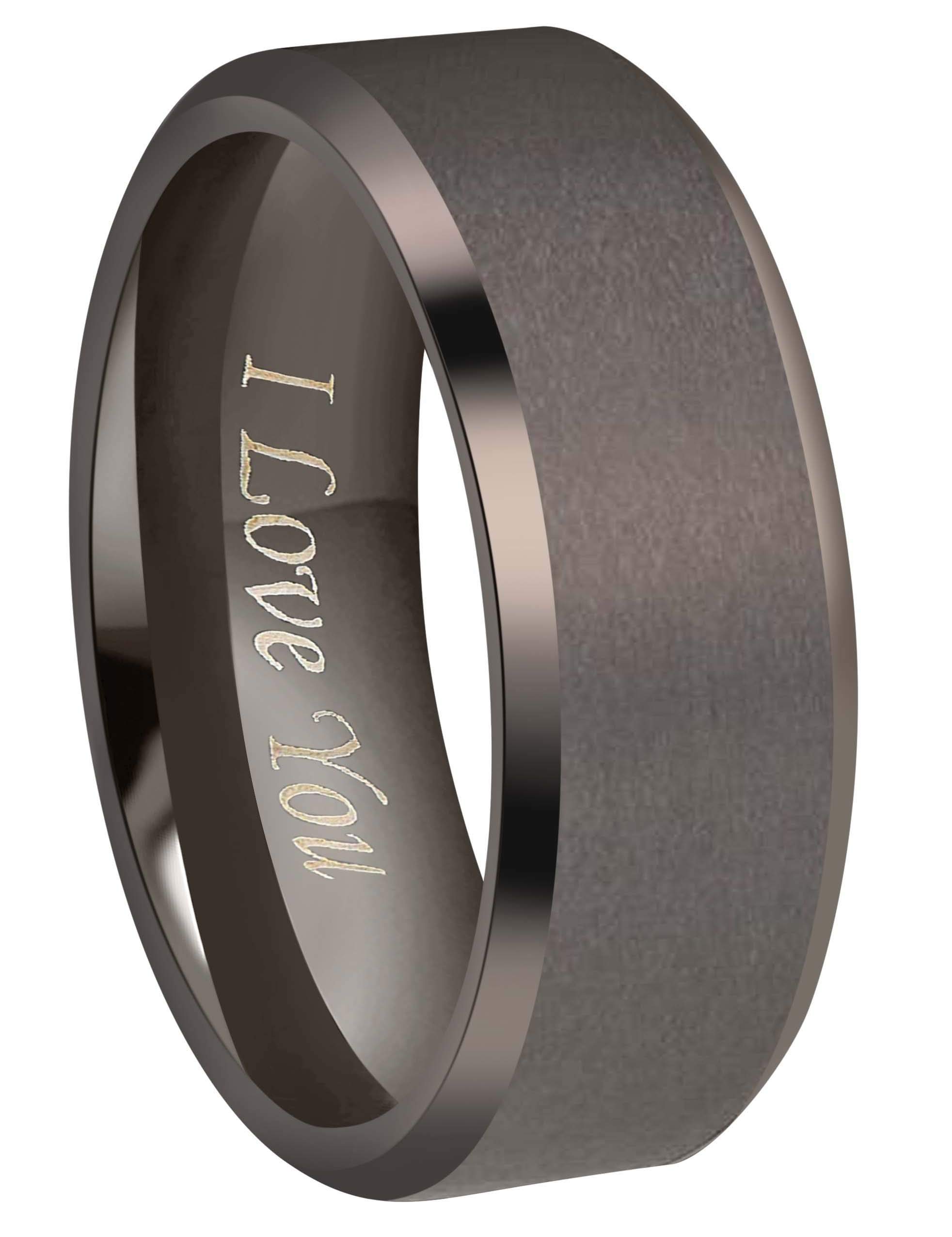 CROWNAL4mm 6mm 8mm Black/Silver/Gunmetal/Gold Tungsten Wedding Couple Bands Rings Men Women Matte Brushed Finish Center Engraved "I Love You" Size 4 To 17