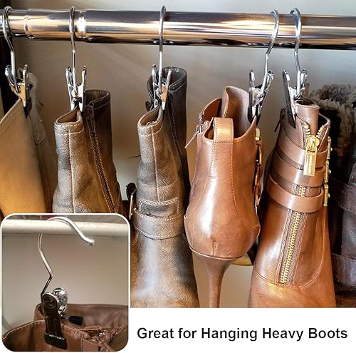 Vista 3 de Coideal Ganchos para colgar la ropa sucia, 8 ganchos para botas, de acero inoxidable, portátiles, de secado de viajes, para armario, hogar, Negro